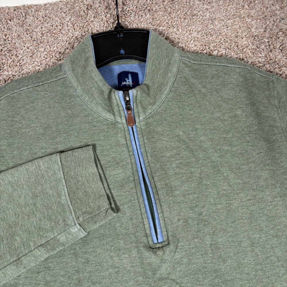Johnnie-O Mens Large Sage Green Heathered Quarter Zip Pullover Cotton Lyocell